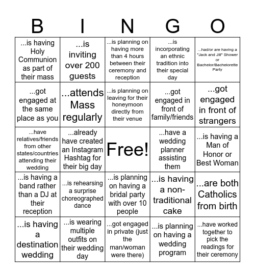 Find an Engaged Couple Who.... Bingo Card