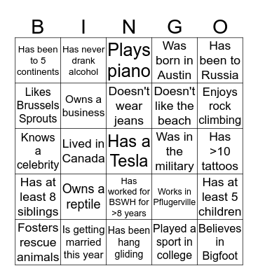 Pflugerville Pfamily Bingo Card