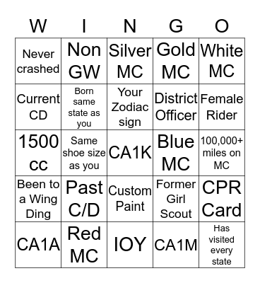 WINGO Bingo Card