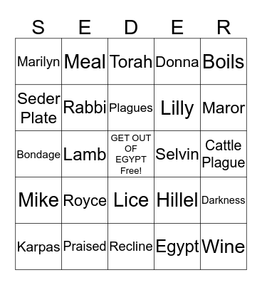 Passen Passover 2019 Bingo Card