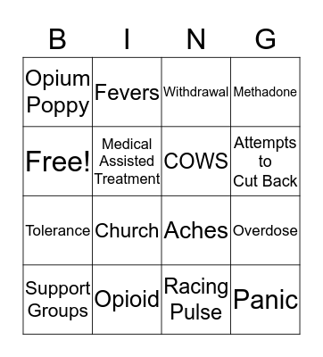 Opioid Addiction Bingo Card