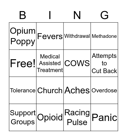 Opioid Addiction Bingo Card