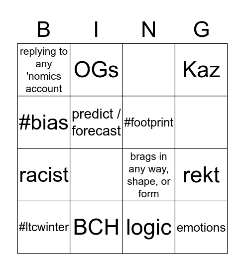 Kaz Bingo Card