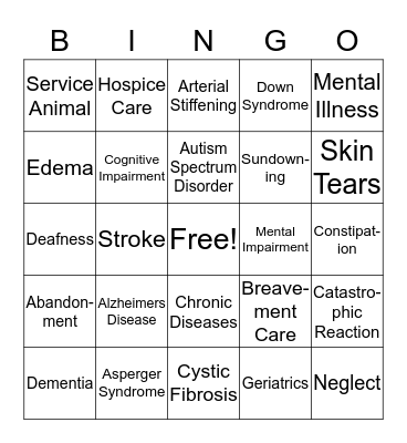 Geriatrics and Special Needs Bingo Card