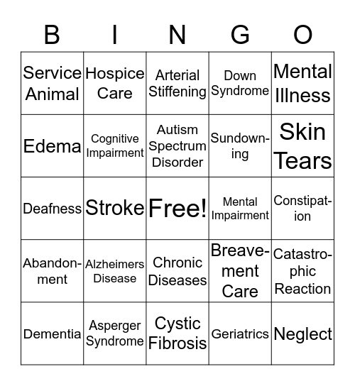 Geriatrics and Special Needs Bingo Card