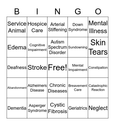 Geriatrics and Special Needs Bingo Card