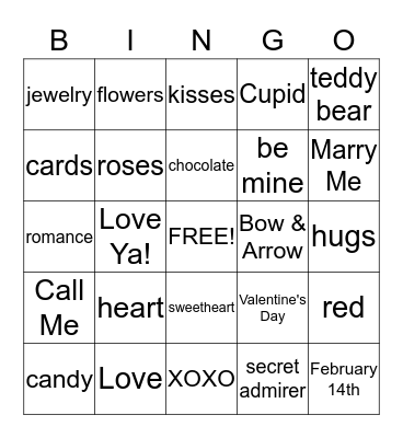 Valentine's Day Bingo Card