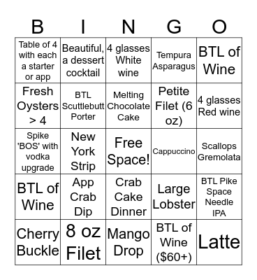 Easter Dinner Bingo Card
