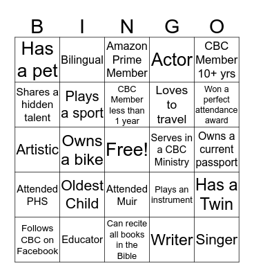 Getting to Know Your Community Bingo Card