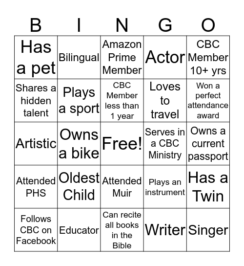 Getting to Know Your Community Bingo Card