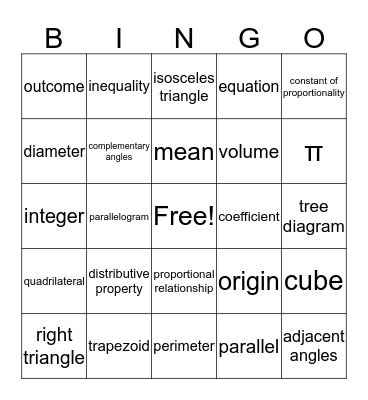 Vocabulary Bingo Card