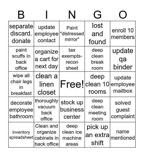 Hampton Inn Bingo Card