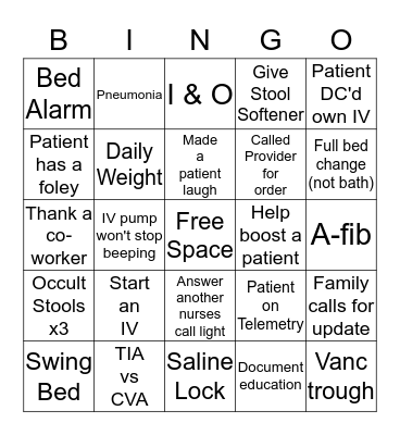 NURSE BINGO Card