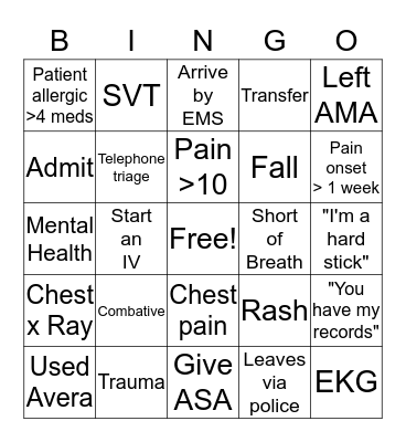 NURSE BINGO Card