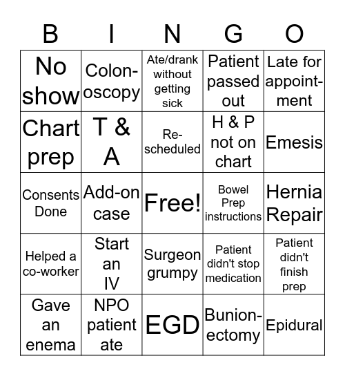 NURSE BINGO Card