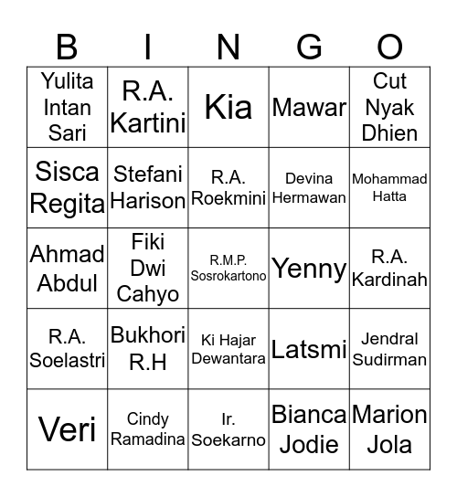 Riana Bingo Card