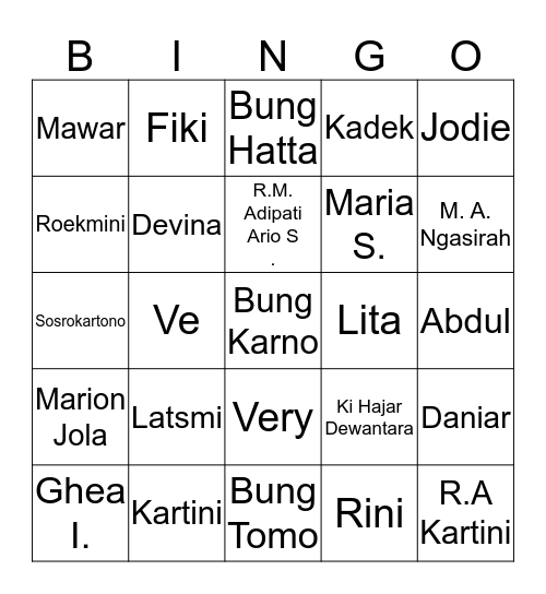 Kin Bingo Card