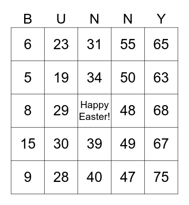 Bunny Bingo Card