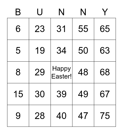 Bunny Bingo Card