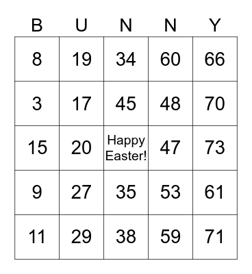 Bunny Bingo Card