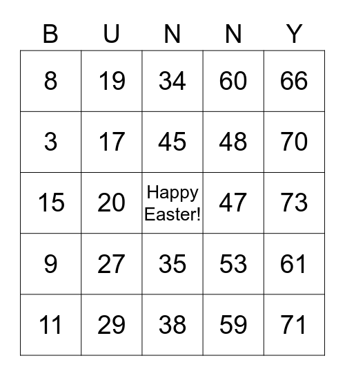 Bunny Bingo Card