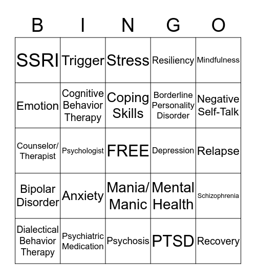 Mental Health Bingo Card