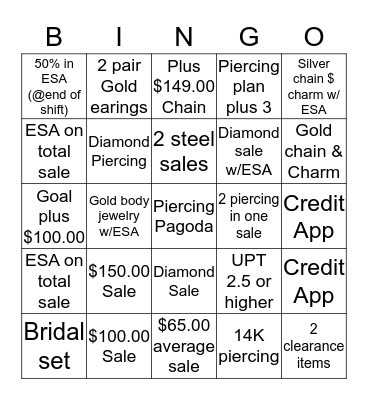 Piercing Pagoda Bingo Card