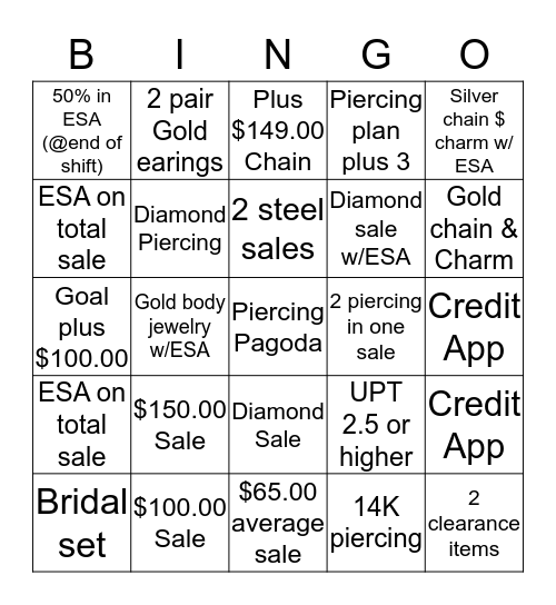 Piercing Pagoda Bingo Card