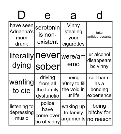 Living with Adrianna bingo Card