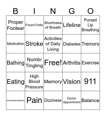 Dementia Bingo Card