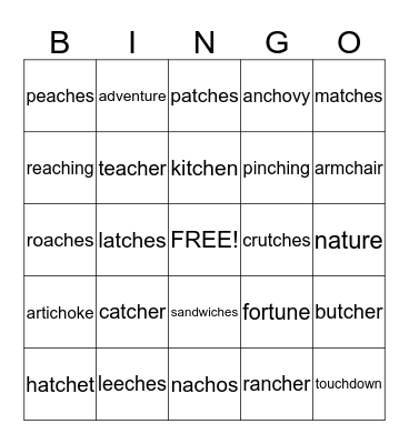 "ch" Bingo (medial) Bingo Card