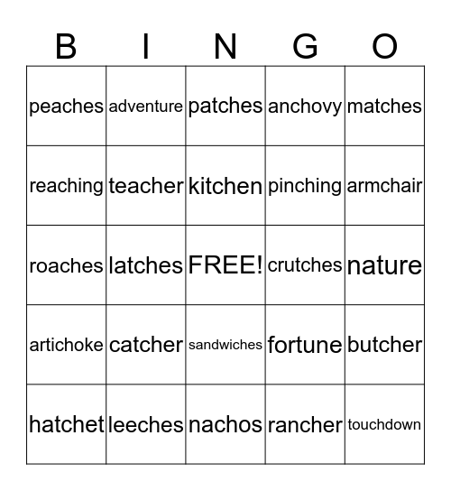 "ch" Bingo (medial) Bingo Card