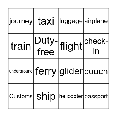 Travel and transport Bingo Card