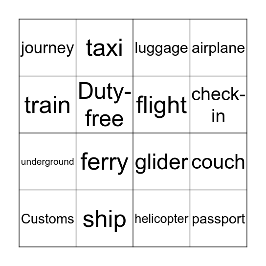 Travel and transport Bingo Card