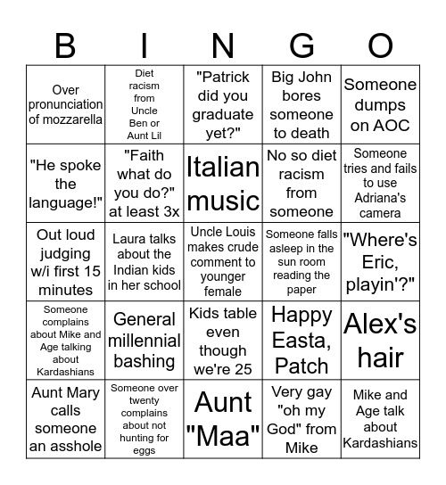 Easta Bingo Card