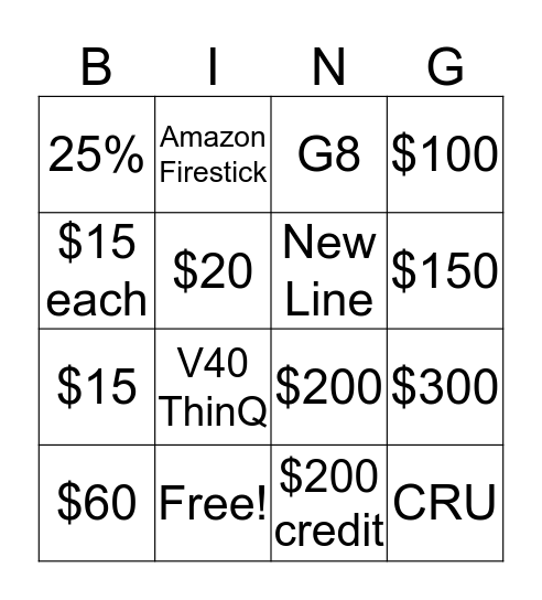 AT&T BINGO  Bingo Card