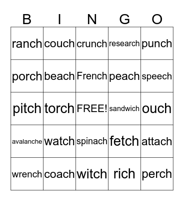 "ch" Bingo (final) Bingo Card