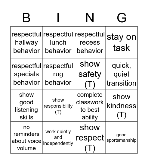 Best Behavior Bingo Card