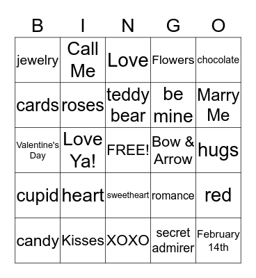 Valentine's Day Bingo Card