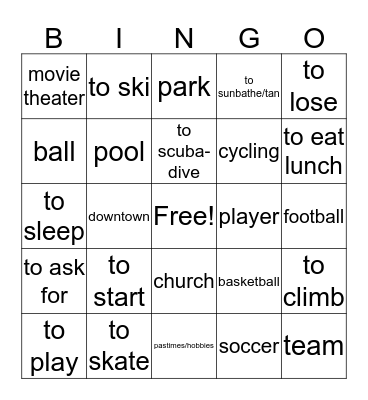 Los deportes y la ciudad Bingo Card