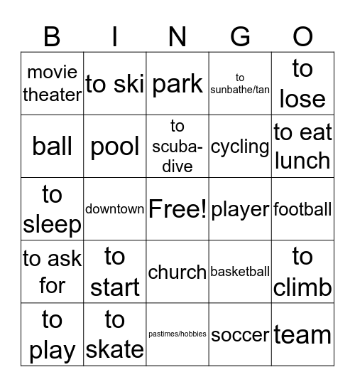 Los deportes y la ciudad Bingo Card