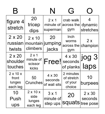 Fitness Bingo-2 Bingo Card