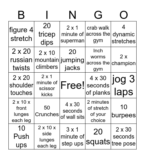 Fitness Bingo-2 Bingo Card