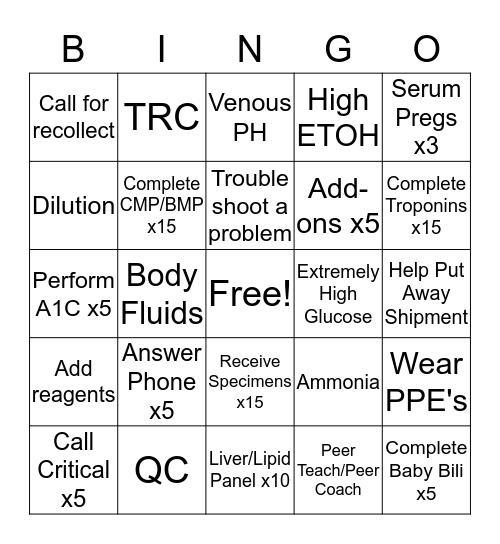 Chemistry--Night/Weekend Bingo Card