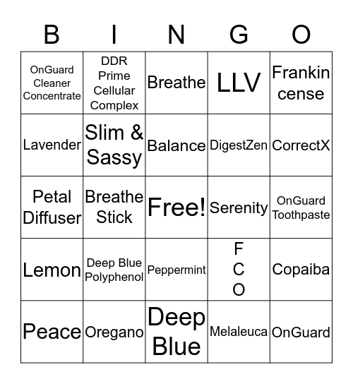 doTERRA ESSENTIAL OIL Bingo Card