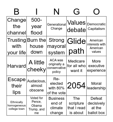Mayor Pete Town Hall Bingo Card