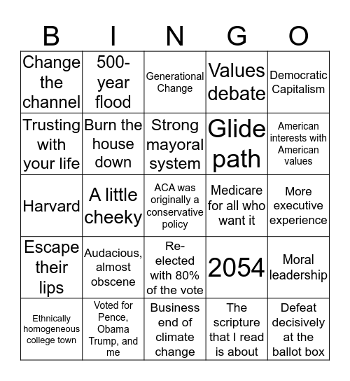 Mayor Pete Town Hall Bingo Card