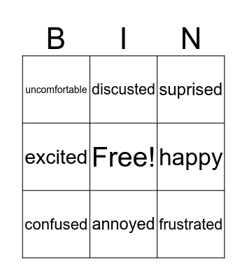 Emotions BIN Bingo Card