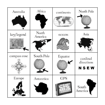 Continents and Mapping Bingo Card