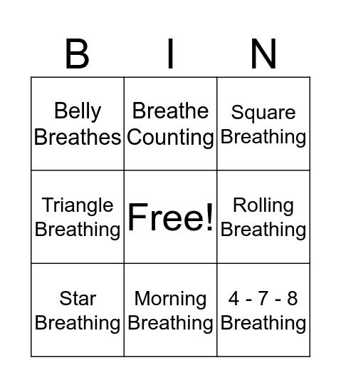 Breathing Bingo Card